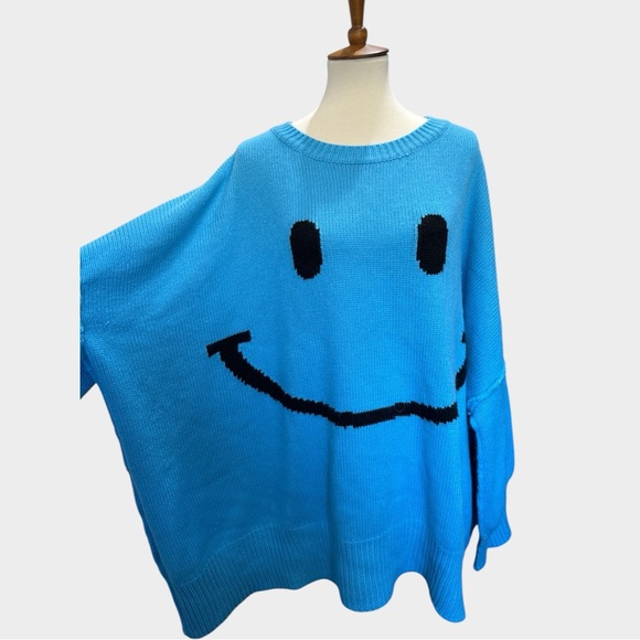 Dressed in LALA Blue Smiley Face Sweater - Picture 3 of 6